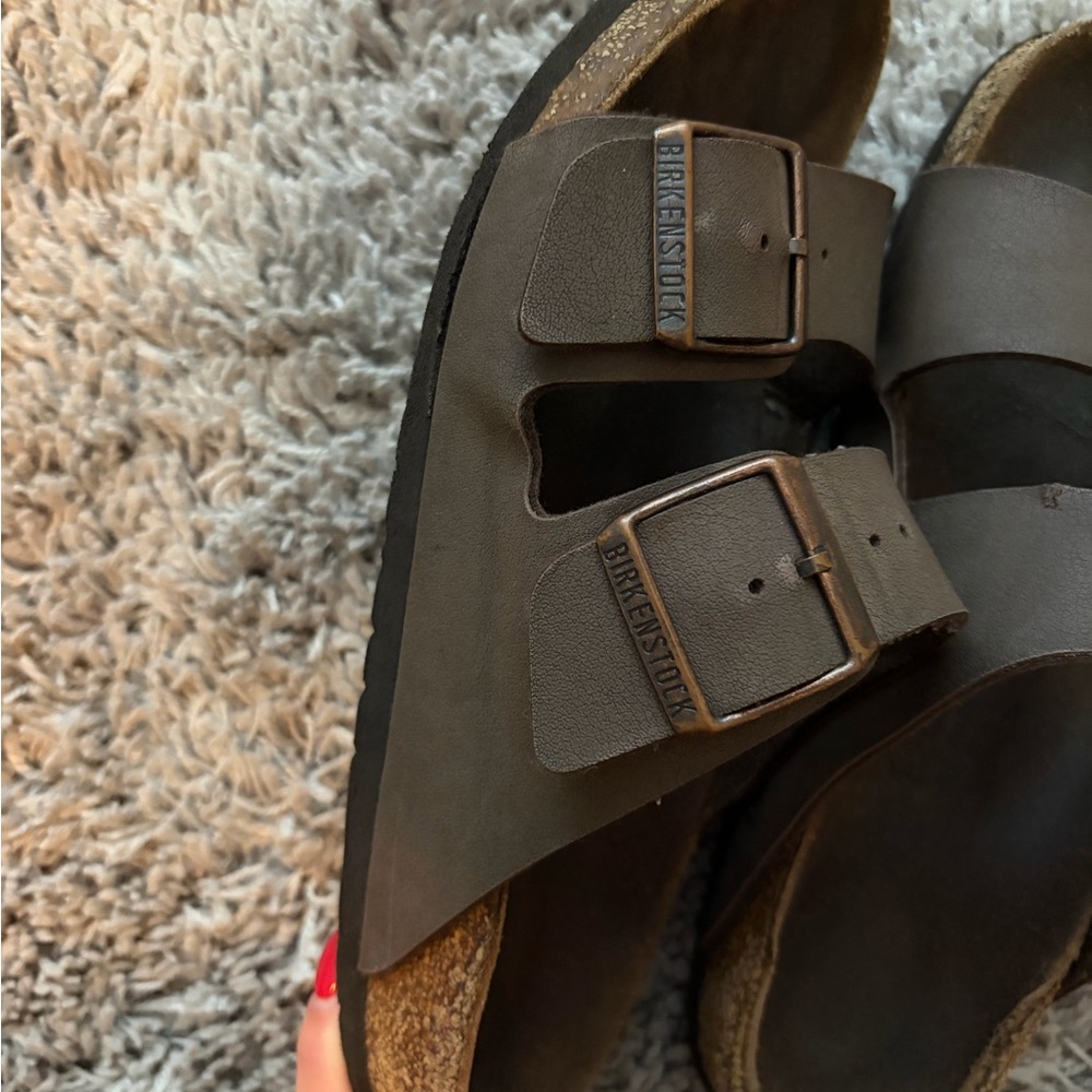 Birkenstock Two-Strap Arizona Slide Mocha brown with Copper Buckles - Picture 4 of 4
